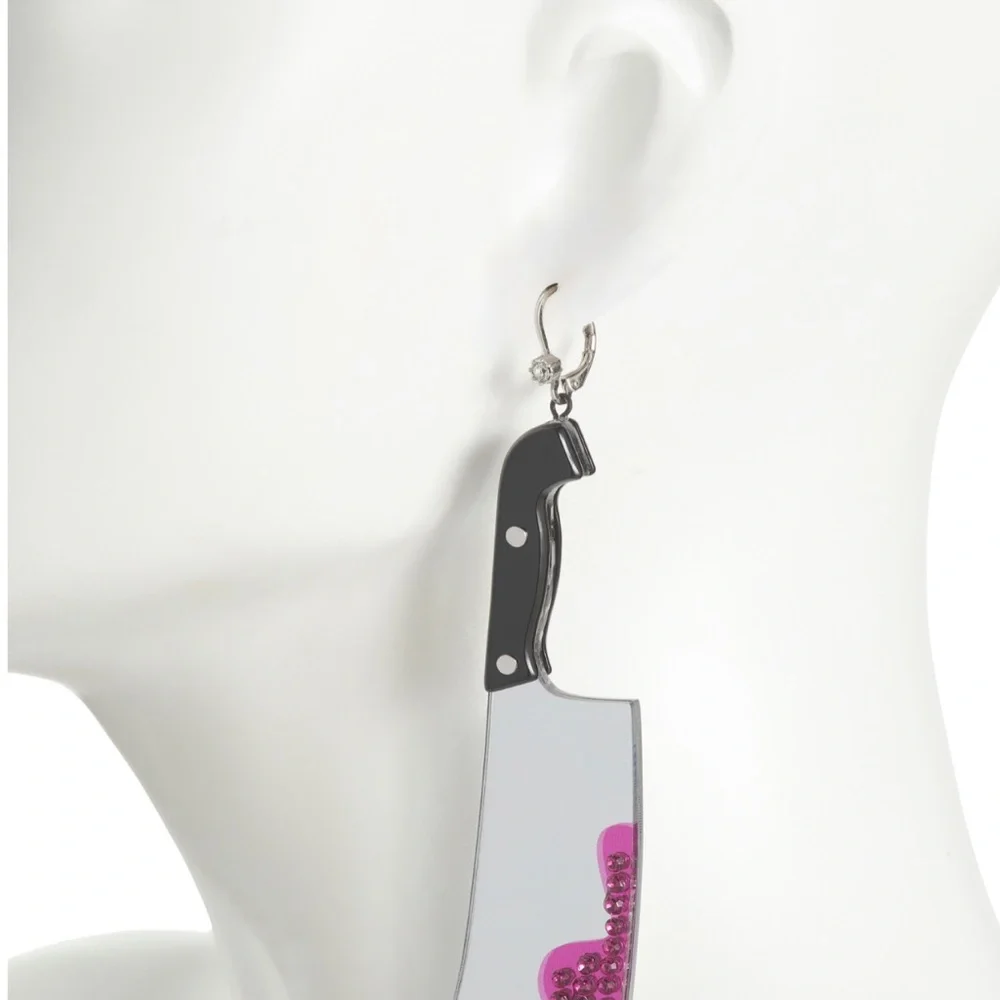 Authentic Betsey Johnson Earrings - Halloween Cleaver, Dangle Rhinestone NWT